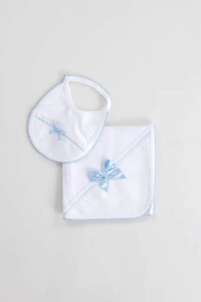 Burp Cloth + Bib Baby Set f/ Embroidered