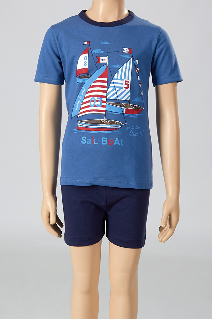 Sail Boat Boy Printed Short Sleeve Pyjama Set
