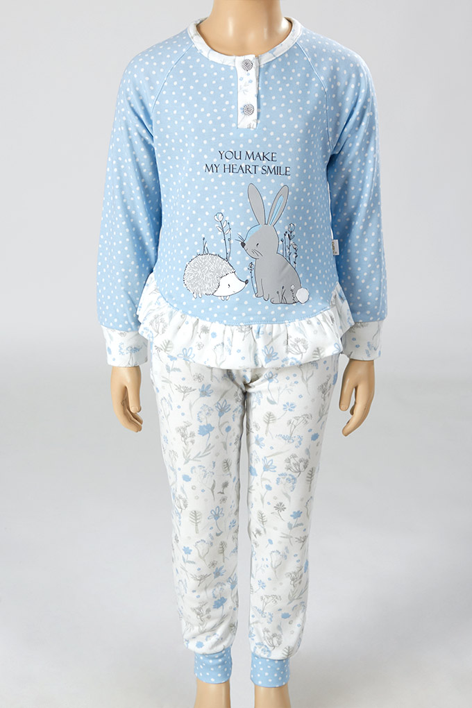 Pijama Estampado Cardado Menina Coelho e Ouriço