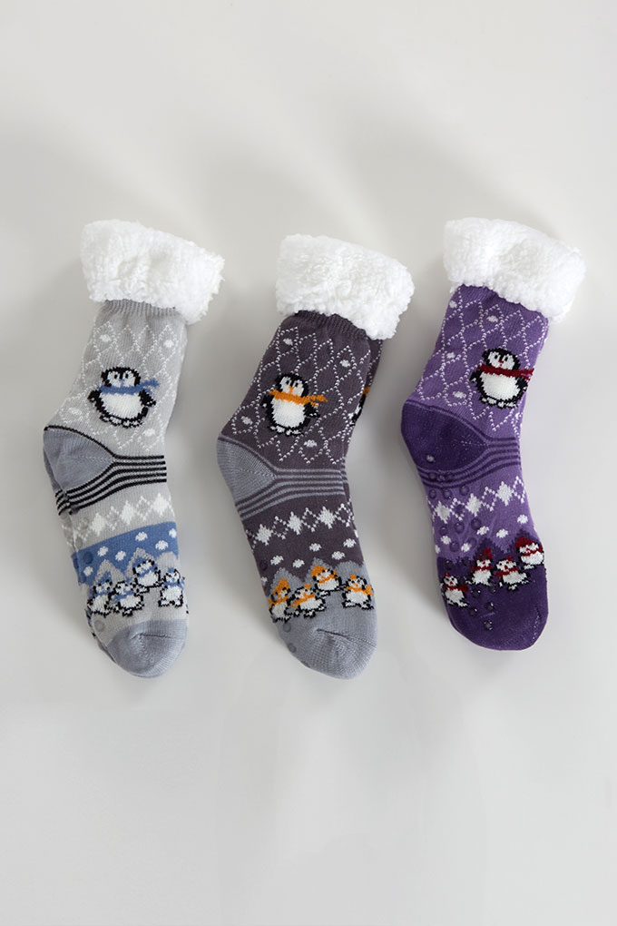 Penguin Non-slip Crew Socks w/ Sherpa