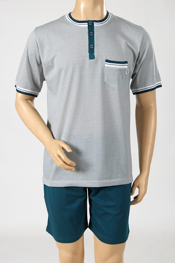 Man Short Sleeves Printed Pyjama Set w/ Pocket