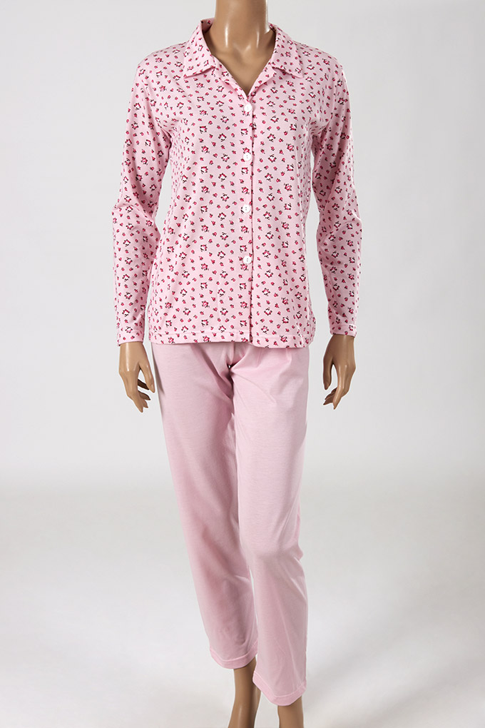 Woman Flowers Printed Jacket Pyjama Set