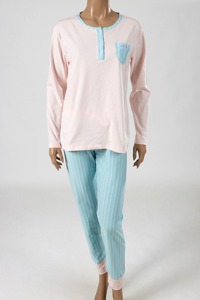 Woman Stripes Printed Pyjama Set w/ Pocket