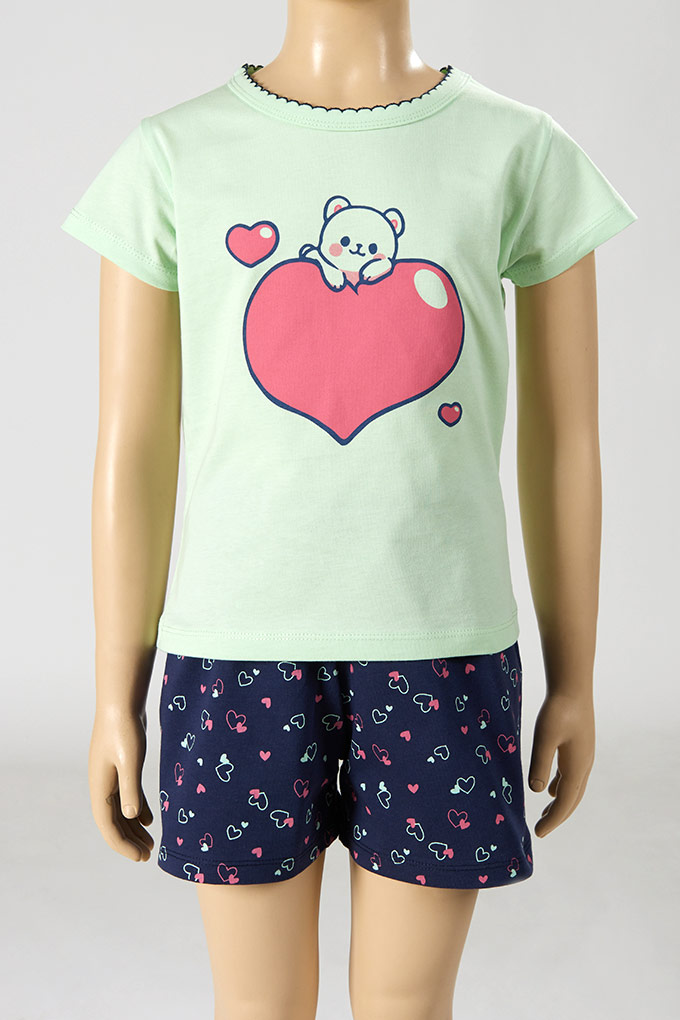 Pijama Estampado Manga Curta Menina Coração de Urso