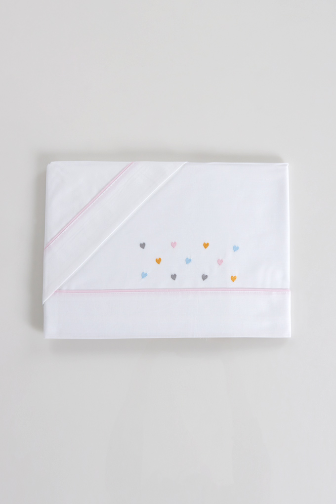 Colorful Hearts Embroidered Cotton Baby Sheets Set