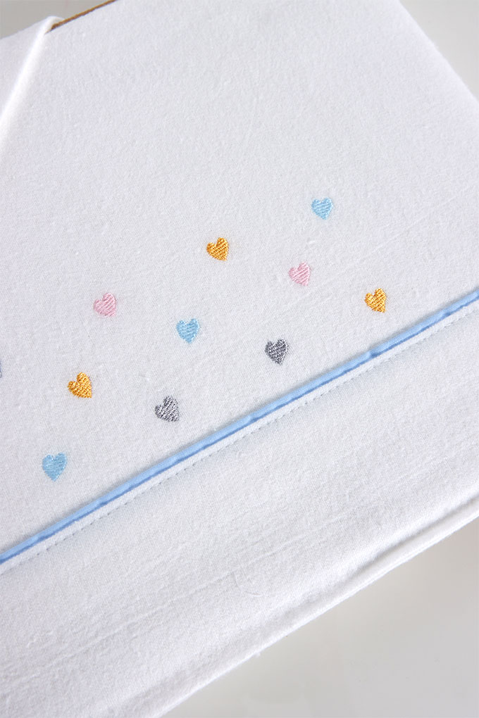 Colorful Hearts Flannel Embroidered Baby Sheets Set