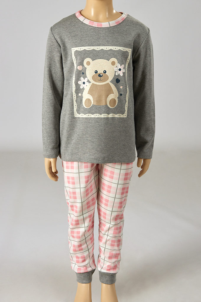 Pijama Estampado Cardado Menina Urso_1