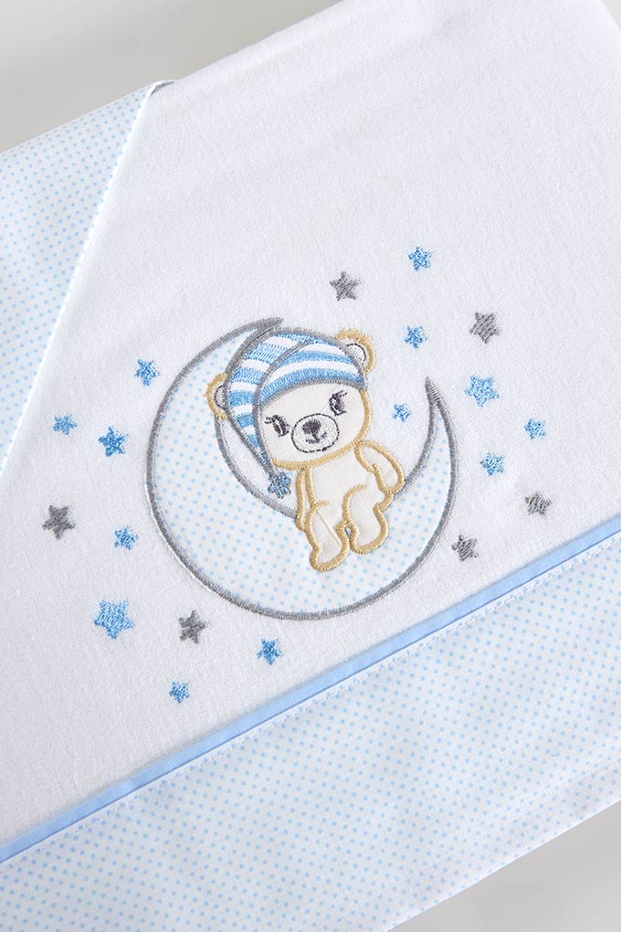 Bear in the Moon Flannel Embroidered Baby Sheets Set