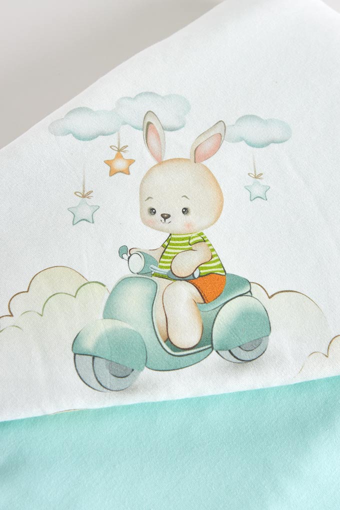 Manta Bebé Algodón Estampada Conejo en la Motocicleta