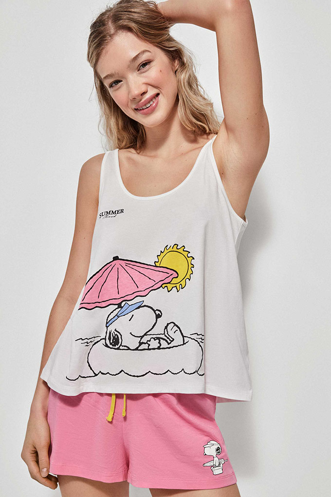 Pijama Estampado Manga Cava Senhora Snoopy_1