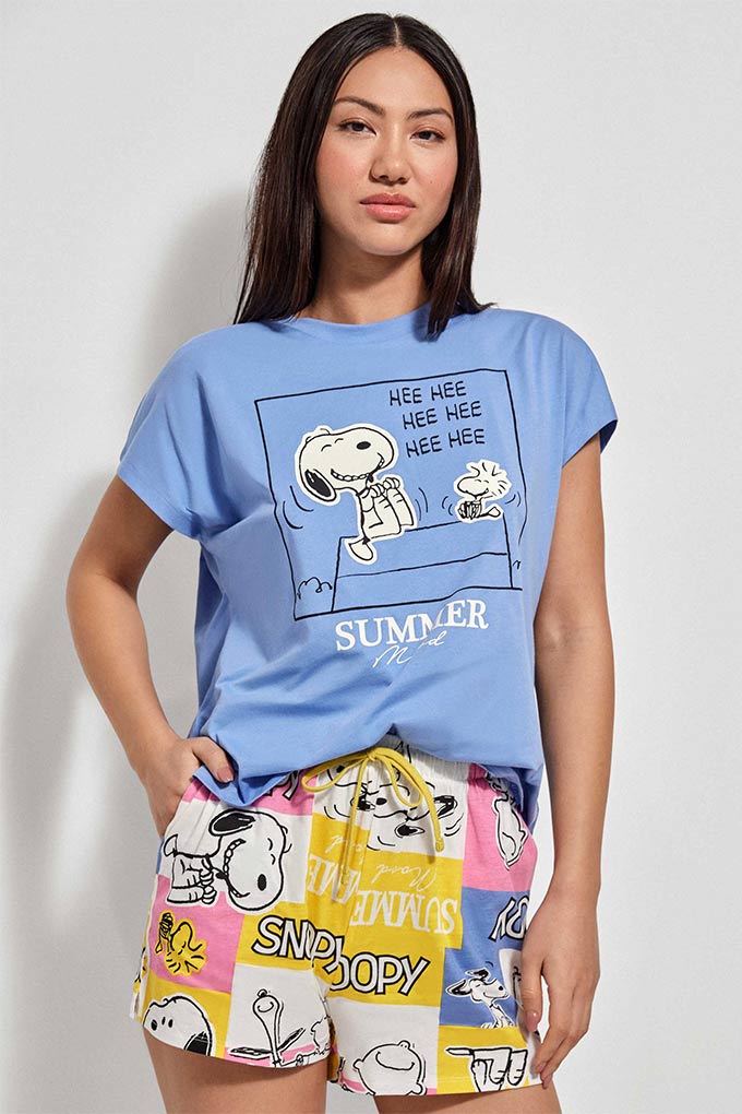Pijama Estampado Manga Curta Senhora Snoopy Summer