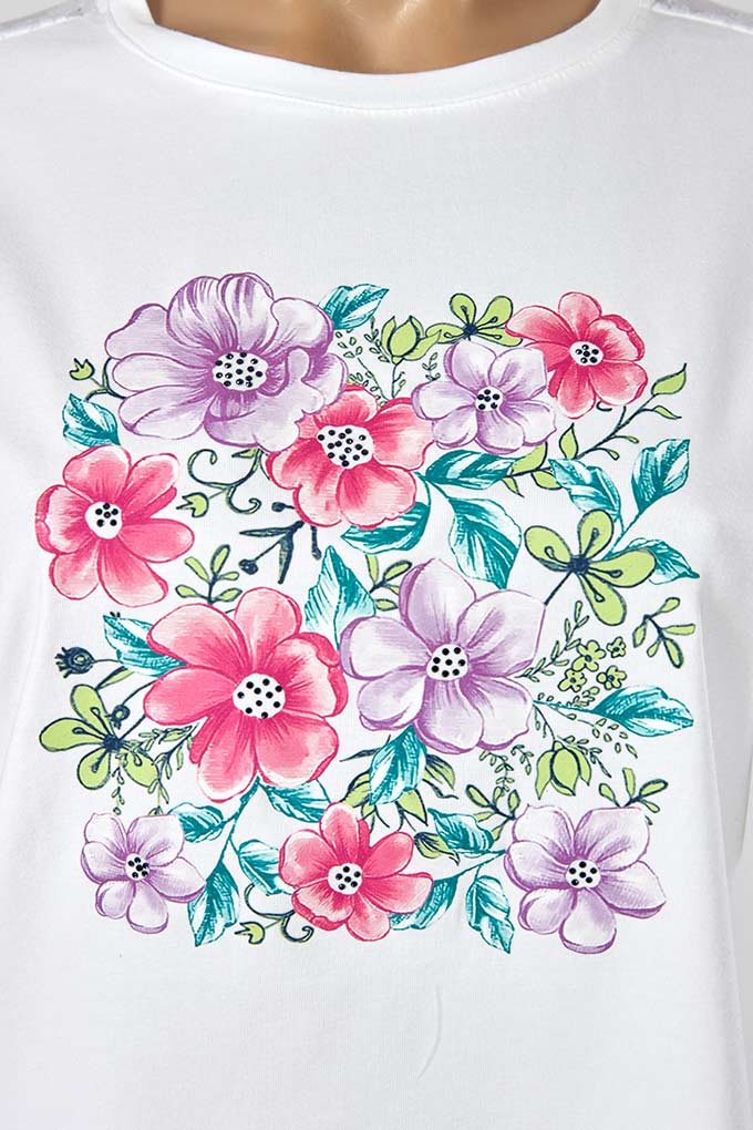 Camiseta Estampada c/ Encaje Mujer Flores