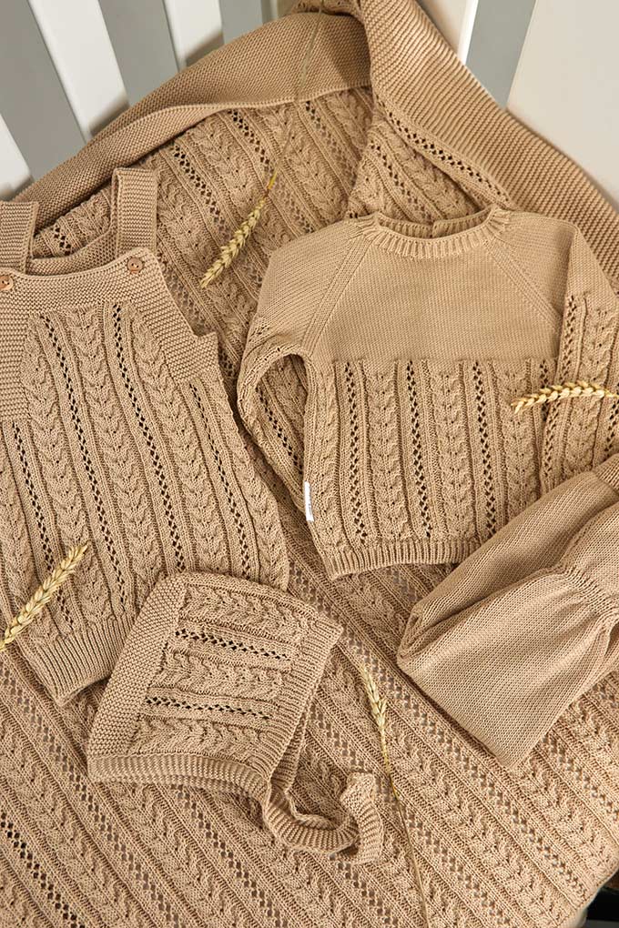 Wheat 3 Pieces Knitted Baby Set