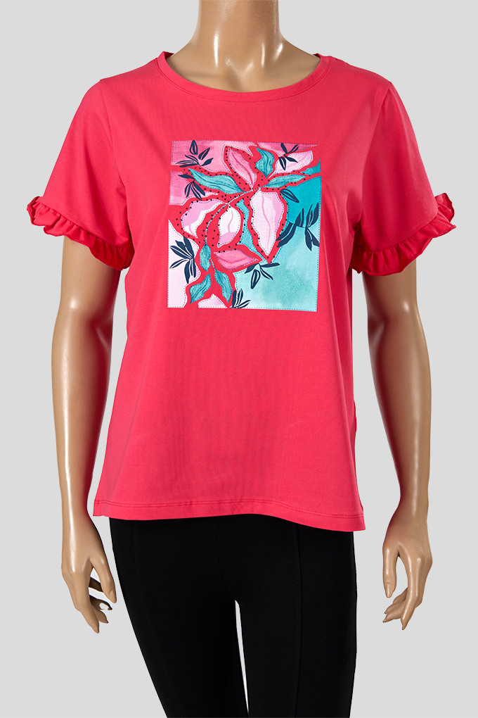 T-shirt Estampada c/ Volantes Mujer