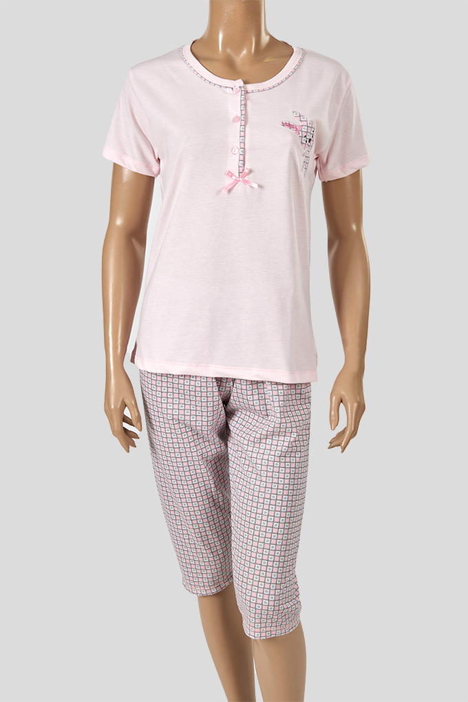 Bunny Woman Embroidered Cropped Pyjama Set