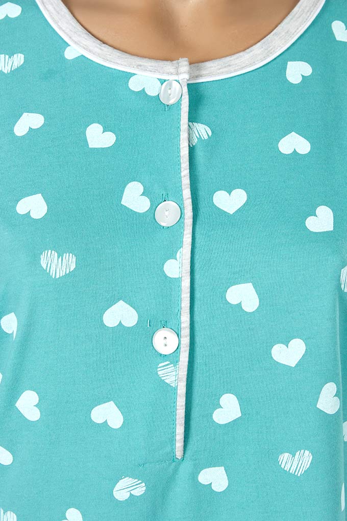 Hearts Woman Printed Night Shirt w/ Buttons